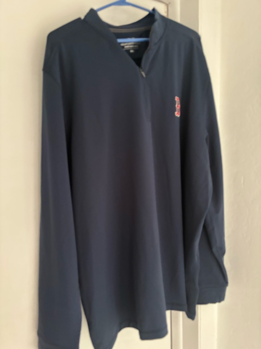 Vineyard Vines Navy Quarter-Zip Performance Pullover with Gray Trim